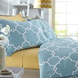 Pinzon 300-Thread-Count Lattice Duvet Cover Set - Full/Queen, Spa Blue