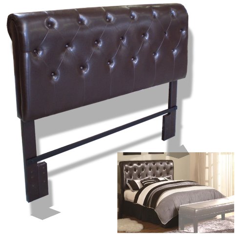 Full Size Bed Espresso Brown Tufted Leather Headboard