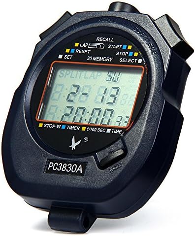 PC3830A Handheld Electronic Stop Watch Digital Timer Sports Counter Stopwatch with Alarm Calendar Functions (BLACK)