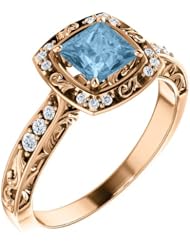 18K Rose Gold 5.00x5.00mm Princess Cut Sky Blue Topaz and Diamond Ring -- LIFETIME WARRANTY