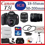 Canon EOS Rebel T3i 18 MP CMOS Digital SLR Camera and DIGIC 4 Imaging with EF-S 18-55mm f/3.5-5.6 IS Lens + Sigma 50-200mm f/4.0-5.6 DC IF SLD Optical Stabilized (OS) Lens with Hyper Sonic Motor (HSM) for Canon Digital SLR Cameras+ Huge Accessories Package Including 8GB Sdhc Memory Card + 2 UV Filters & Much More!!