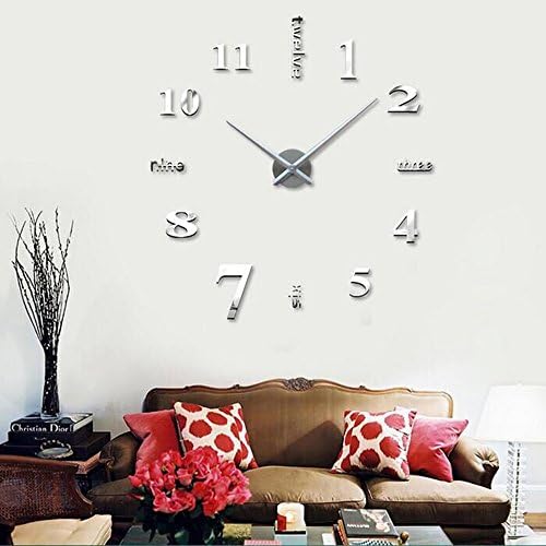 MOYO Modern Mute Frameless Large 3D DIY Wall Clock Mirror Sticker for Room Home Decorations Big Timer-Silver