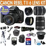 Canon Rebel T1i + Canon 18-55mm Lens + Canon 55-250mm Lens + 500mm Preset Lens + Canon 50mm Lens + .40x Fisheye Lens + 2x Telephoto Lens + 3 Year Celltime Warranty Repair Contract
