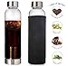 Teabloom Hot & Cold Brew Glass Travel Bottle (20 oz) - Includes Loose Leaf Tea Stainless Steel Filter Basket & Insulating Sleeve - Great for Tea, Coffee, Fruit, Water, Hot or Cold Drinks