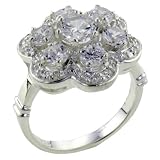 Sterling Silver Round Cut Cz Flower Cluster Right Hand Ring