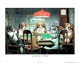 Dogs Play Poker at Table Art Print Framed Poster Friend Need - 16