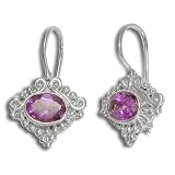 Sterling Silver Faceted Amethyst Latch Back Earrings by Sajen