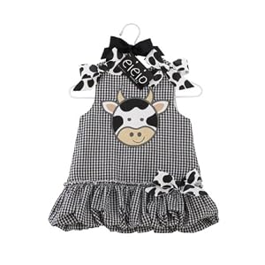 Mud Pie Baby Eieio Black and White Gingham Bubble Dress, Cow, 0 - 6 Months