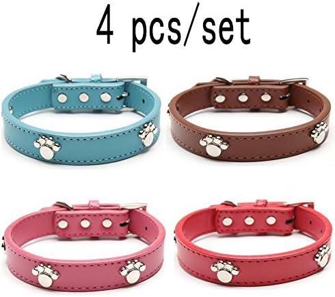 4 pcs/set Leather Dog Collar with Paw Charm for Large Dogs L 14-18 inches 50 cm