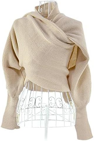 Unisex Fashion Autumn Winter Unisex Knitted Scarf Cape Shawl with Sleeves Beige