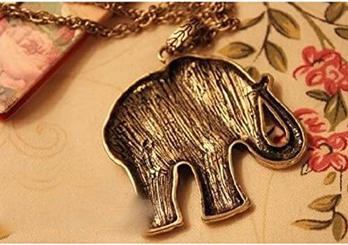 Retro Vintage Fashion Elephant with Red Crystal Pendant Long Bronze Chain Necklace Pendant Necklace
