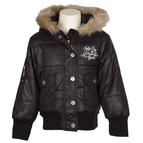 Salty Dog Girls Short Black Puffa Jacket - 12 Years