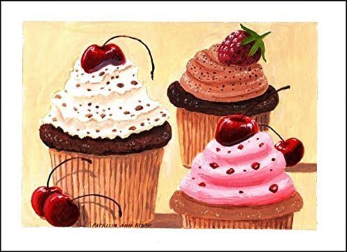 Original Acrylic Art - Cupcakes, Cherries, Whipped Cream, Desert by Patricia Ann Rizzo