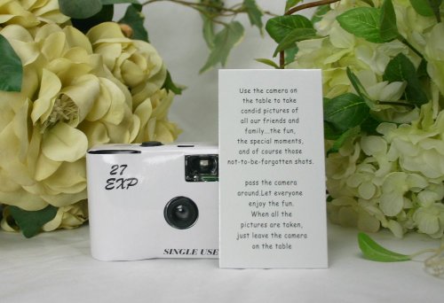 Spring Rose(TM) 10 Classic White Wedding Party Disposable Cameras with Gift Box and Matching Tent Cards, 27 Exposures, 400 Speed Film. Let Your Guests Help You Make Memories. This Beautiful Camera Sits on Your Reception Tables and Is Used By the Guests to Capture Special Moments At Your Wedding Party or Event.