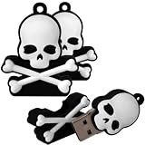 Shop4 8GB Black / White Skull and Crossbones Shape Novelty USB Data Memory Stick Storage Device with Key Chain