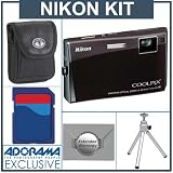 cheap Nikon Coolpix S60 Digital Camera Kit, Esperesso Black With 2GB SD Memory Card, Camera Case, 2 Year Extended Service Coverage, Table Top Tripod,