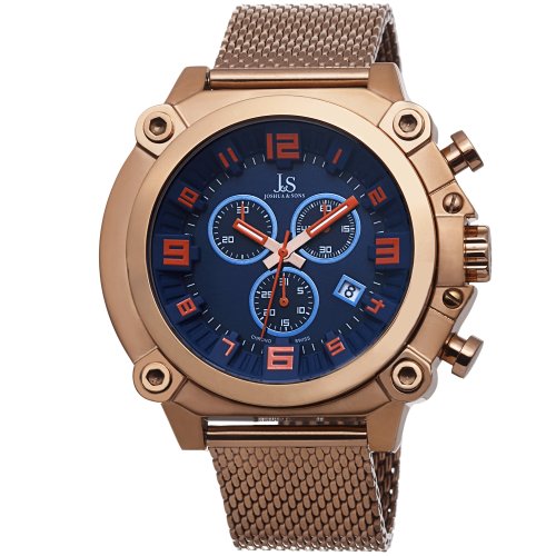 Joshua & Sons Men's JS58RG Rose Gold Multifunction Swiss Quartz Watch With Blue Dial and Rose Gold Mesh Bracelet