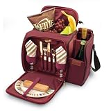 PicnicTimeMalibuInsulatedShoulderPackwithDeluxePicnicServicefor2,Burgundy