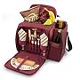 Picnic Time Malibu Insulated Shoulder Pack with Deluxe Picnic Service for 2, Burgundy