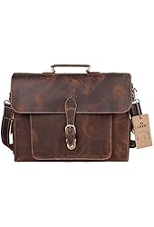 S-ZONE Vintage Business Genuine Leather Messenger Briefcase shoulder laptop bag