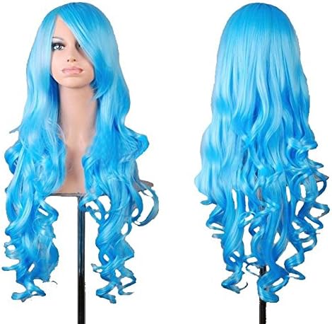 Adreamcity 32" 80cm Long Hair Heat Resistant Spiral Curly Cosplay Wig (Sky Blue)