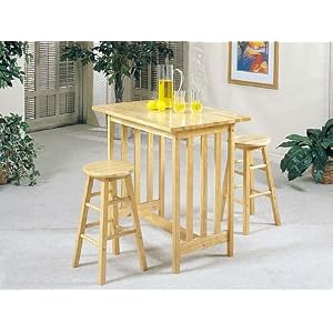 3pc Mission Style Wood Breakfast Bar Table & 2 Stools Set