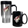 Phoenix Coyotes NHL Stainless Steel Travel Mug & Black Ceramic Mug Set - Primary Logo
