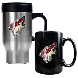 Phoenix Coyotes NHL Stainless Steel Travel Mug & Black Ceramic Mug Set - Primary Logo by Great American Products