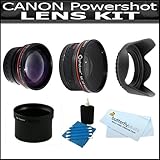 Lens Kit For The Canon Powershot G12, G11, G10 Digital Camera Includes 2x Telephoto and .45x Wide Angle Lens with Adapter Tube + Lens Hood + 3 Piece Lens Cleaning Kit + BP MicroFiber Cloth