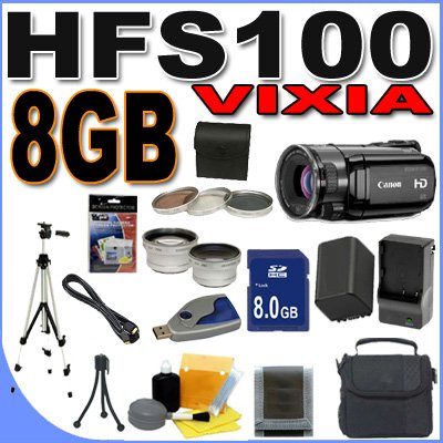 Canon VIXIA HFS100 HD Flash Memory Camcorder w/10x Optical Zoom BigVALUEInc Accessory Saver 8GB BP819 Battery/Charger Filter/Lens Bundle