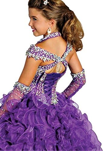 Hqfs Girls' Ball Dress Full Crystal Ball Gown Floor Length Pageant Dresses (8, Purple)