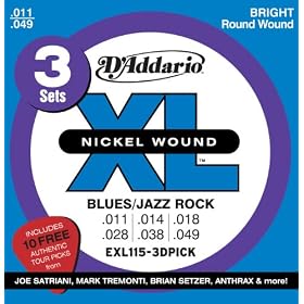 D'Addario EXL115-3DPICK Nickel Wound Electric Guitar Strings - 3 Sets, Blues-Jazz Rock, 11-49, 3 Sets with Collectable Picks: Musical Instruments