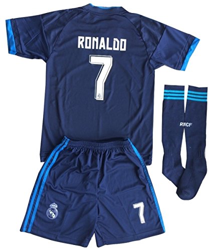 2015-2016 Ronaldo #7 Kids/Youth Real Madrid Champions League Away Jersey (Jersey + Shorts + Socks)