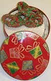 Scott's Cakes 1 lb. White Chocolate Covered Pretzel with Christmas Jimmies in a Christmas Present Tin