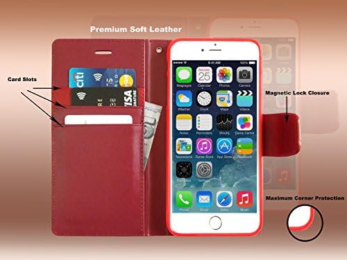 Apple iPhone 6 Cell Phone Casing [FLAPA Series] Elegant Premium Quality [Synthetic Soft Leather] with [Stand Flip Cover] [Magnetic Lock Closure] [Card Slot] [Cash Compartment] (Wine, iPhone 6)
