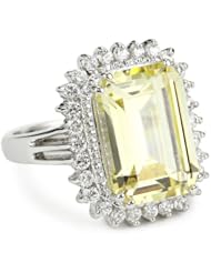 CZ by Kenneth Jay Lane "Classic Cubic Zirconia" Rhodium-Plated Silver Framed Yellow Ring, Size 7