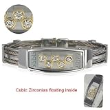 Floating Cubic Zirconia Double Twist Wire Stainless Steel Cuff Bracelet