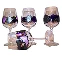 ArtisanStreet's Wine Glasses. Set Of 4. Hand Painted in Purple, Green, Opal & Pewter. One of a Kind