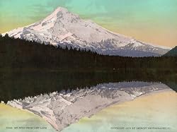 Mount Hood from Lost Lake in Oregon, 1900 - Exceptional 16" x 20" print of vintage color photochrome from the Library of Congress Collection