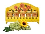 KITCHEN 5PC SPICE RACK W/WOOD HOLDER SUNFLOWER DECOR