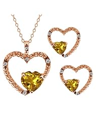 1.71 Ct Heart Shape Citrine Gold Plated Silver Pendant Earrings Set