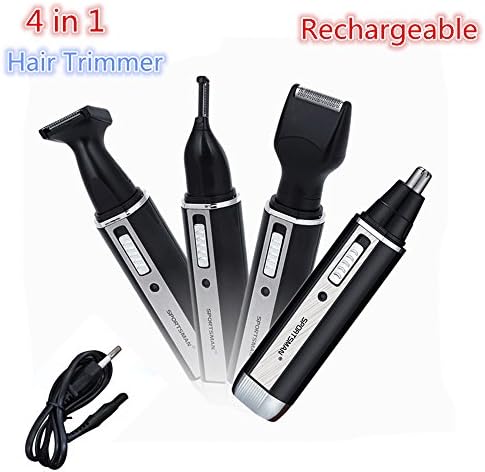 4 in 1 Rechargeable Nose Hair Trimmer/Ear Hair Trimmer/Beard Trimmer/Sideburn Trimmer/Eyebrow Trimmer, Stainless Steel &amp; Water Resistant Grooming Kit