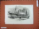 1846 SHANNON SHIP STEAMER FIRE PLYMOUTH BURNING ART