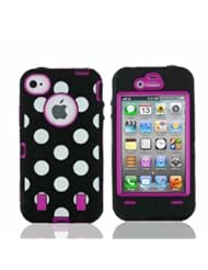 Wireless: Polka Dot & Hot Pink Defender Body Armor High Impact Extreme Duty Hybrid Case Cover for iPhone 4/4S with Built-in Screen Protector - USGE