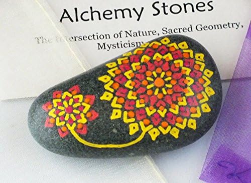 Hand Painted Alchemy Stone with Red, Orange and Yellow Double Mandala Design