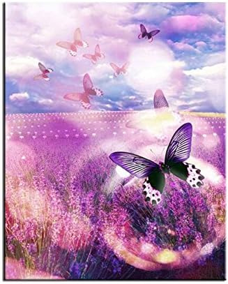 Haokuo Diy Oil Painting, Paint by Number Kit- Hedgehog Unique Gift 16*20 inch (Purple Butterfly Frameless)