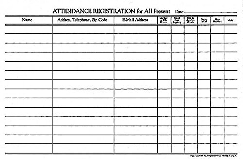 Attendance Registration Pad (Pkg of 12)