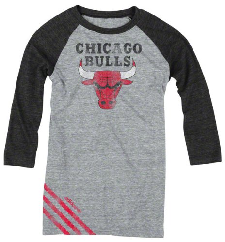 NBA Women's Chicago Bulls Originals Big Stripes Tri-Blend Three Quarter Raglan (Grey/Black Heathered, Large)