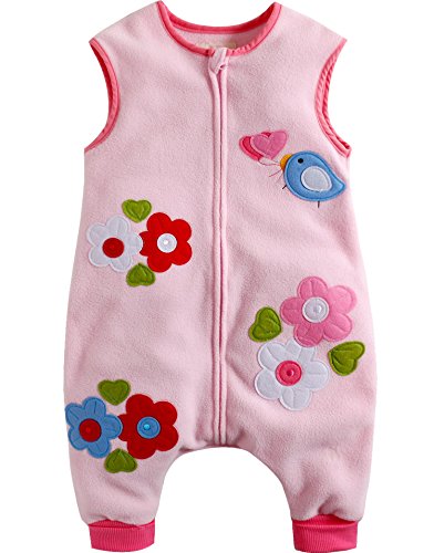 Vaenait Baby Kids Girls Micro Fleece Wearable Blanket Sleeping Sack Pink Flower