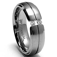 6MM Ladies Tension Set Titanium Ring Wedding Band with CZ size 7